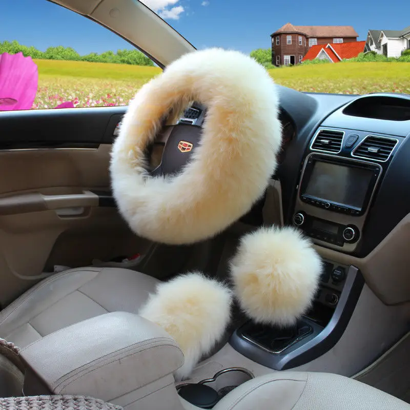 

1 pcs/set Fur Car Steering Wheel Cover Wool Winter Essential Universal Furry Fluffy Thick Faux Three Season