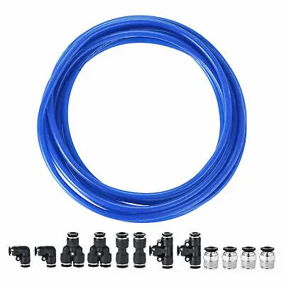 

6mm OD PU Air Hose Tubing Kit 5 Meters Blue with 12 Pcs Push to Connect Fittings