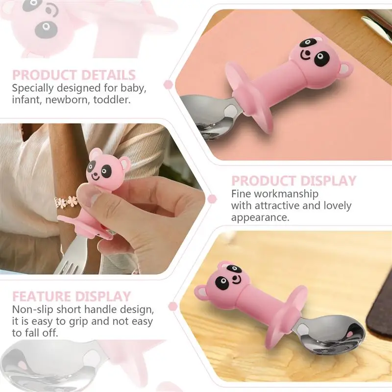 

1 Set Stainless Steel Training Tableware Set Feeding Fork Baby Eating Spoon