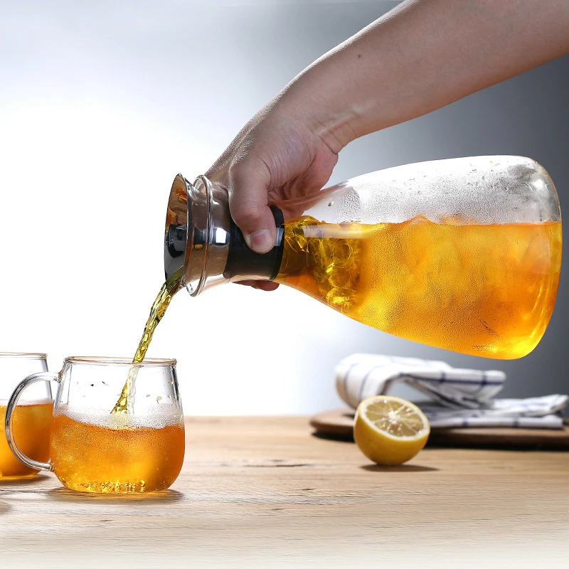 

1500ml Geometrical Glass Pitcher Transparent Water Carafe Teapot Tea Kettle Cold Amber Water Jug Drink Dispenser with 2 Cup