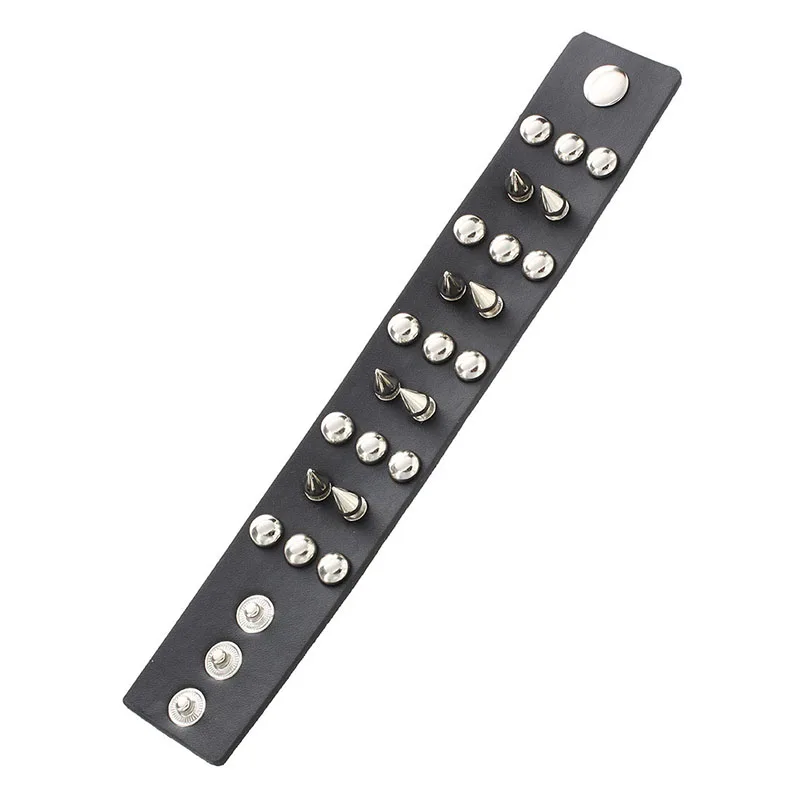 Metal leather men bracelet with Spikes Studded Black | Электроника