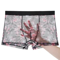 3pcsiot boxers mens lace mesh sheer transparent underwear shorts sexy breathable large size comfortable male trunks panties