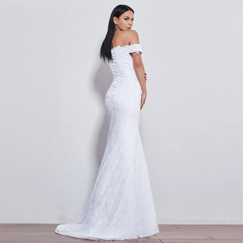 Кружевное свадебное платье с красивыми цветами юбкой годе robe mariage 520|Свадебные