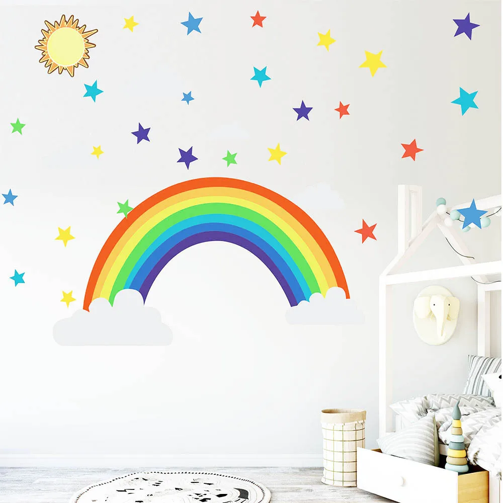 

Cartoon rainbow stars Wall Sticker for kids Rooms Living room bedroom decorations Wallpaper Color Mural Child nursery stickers