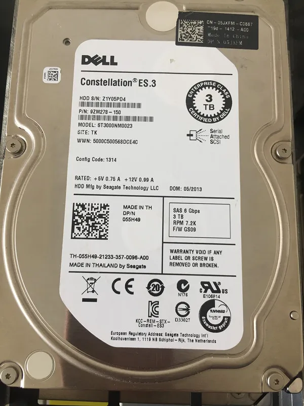 

Dell 55H49 3TB SEAGATE ES.3 6Gb/s 3.5" SAS ST3000NM0023 MD 3200 MD1200 R710 R720