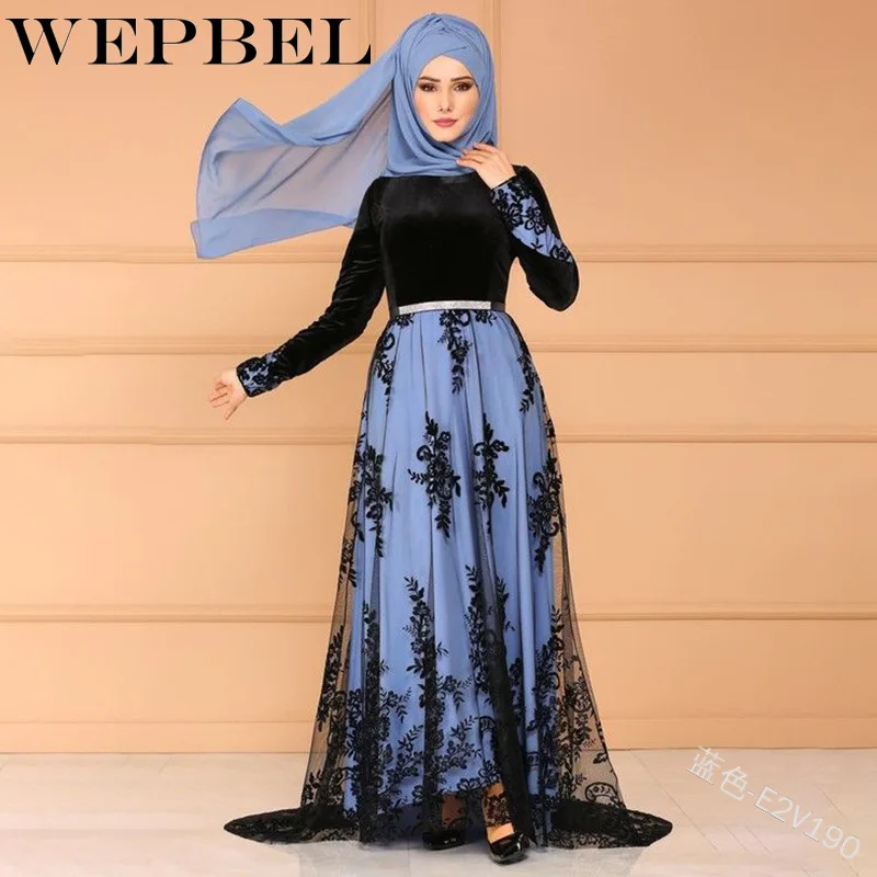 WEPBEL элегантный Инди фолк мусульманское Дубай модные вечерние пол Длина платье
