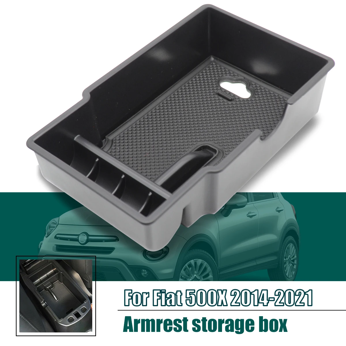 For Fiat 500X Armrest Storage Box Center Console Organizer Container Tray Glove Case Bin 2014 2015 2016 2017 2018 2019 2020 2021
