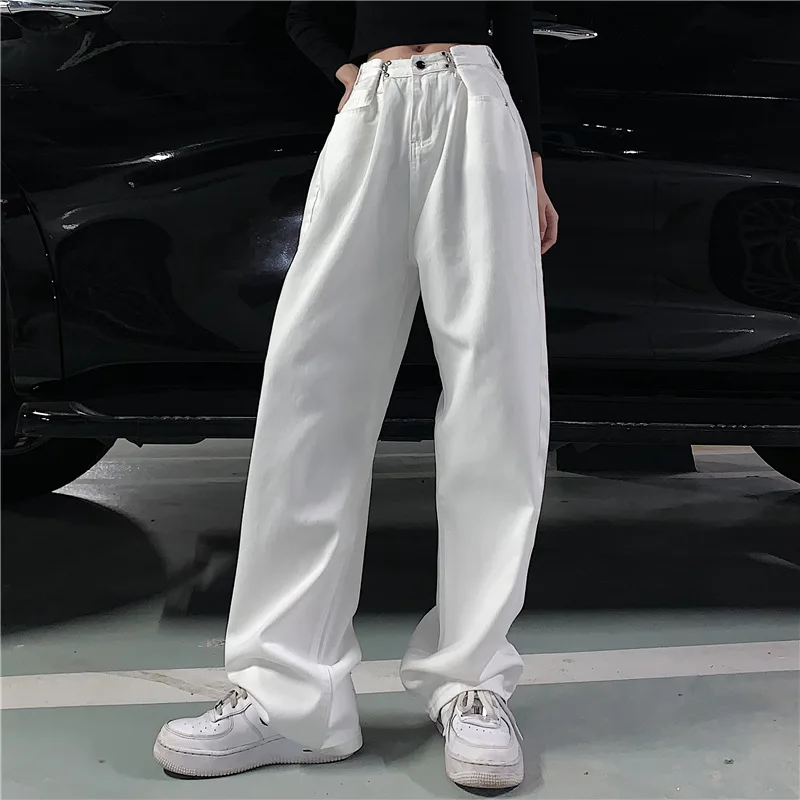 

Women Jeans Adjustable High Waist Denim Pants Vintage Wide Leg Trousers Baggy Pockets Y2K Aesthetic Fashion Mom Loose Streetwear