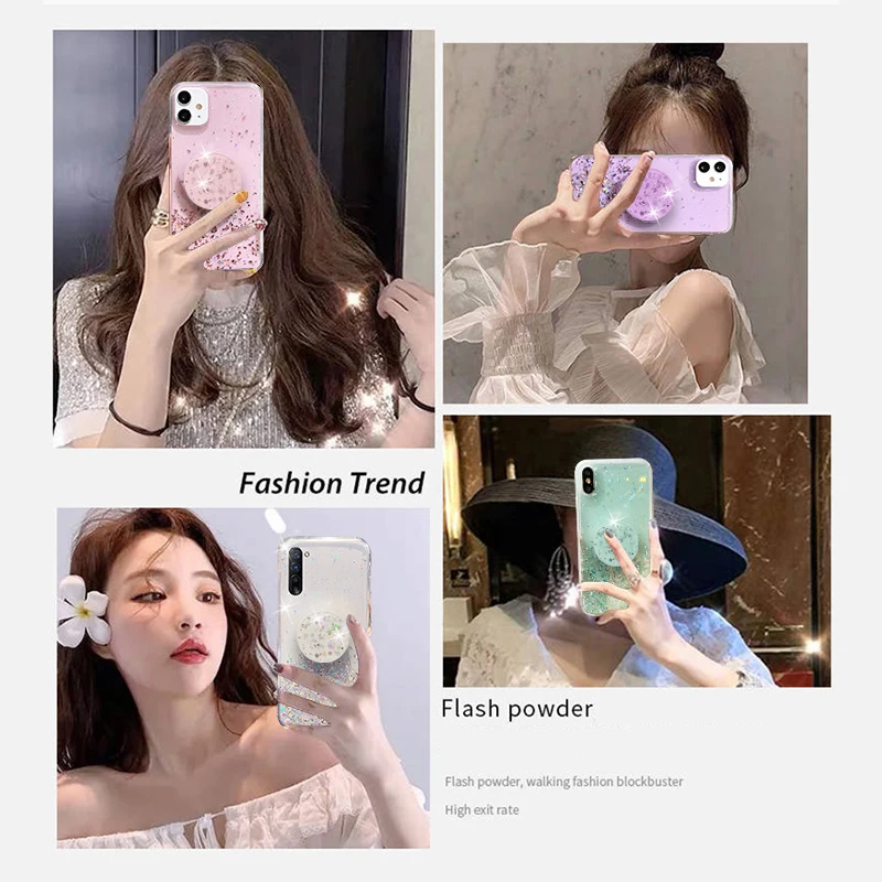 silver foil phone holder case for redmi note 9 9s 8 8t 7 6 5 pro 4 4x 5 9a 9c 8a 7a 6a 5a 10x glitter soft silicone stand cover free global shipping