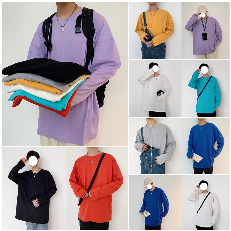 Harajuku/яркая Однотонная футболка с длинными рукавами однотонная универсальная