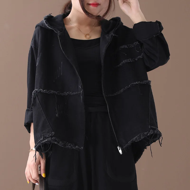 Черный Max LuLu модная Корейская панк уличная Женская одежда с капюшоном женские винтажные осенние куртки больших размеров d джинсовые пальто - Цвет: Черный