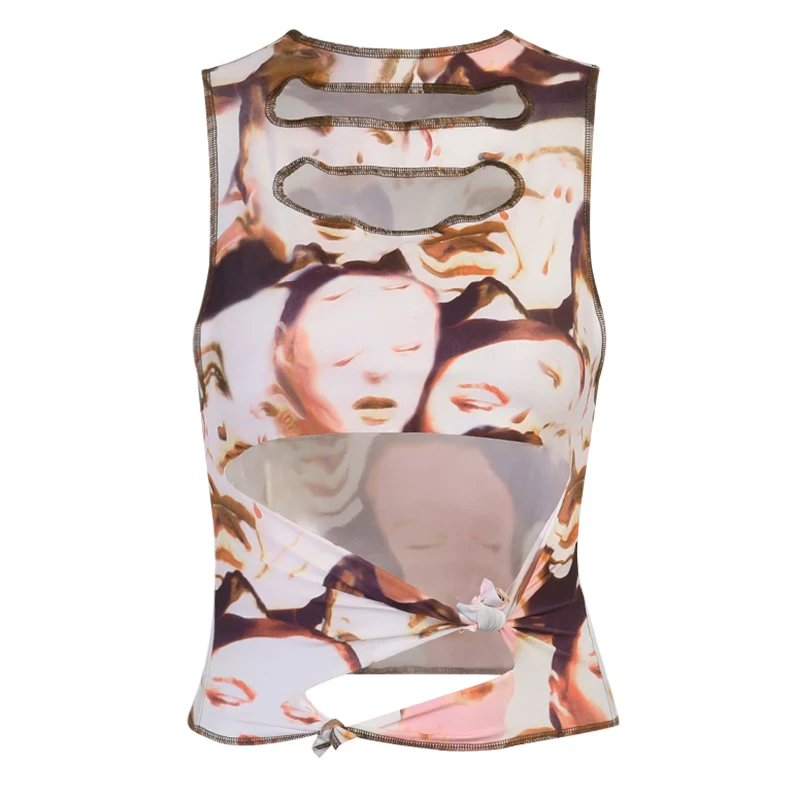 

InsDoit Mall Gothic Multicolor Summer Crop Tops Women Harajuku Print Hollow Out Sexy Tanks Streetwear Y2K Punk Fashion Tank Tops