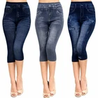 Женские леггинсы из искусственного денима, эластичные брюки с высокой талией, с принтом, лето 2021, имитация джинсов