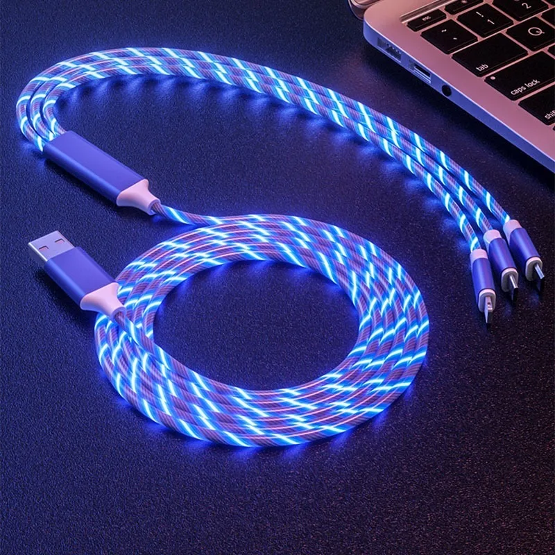 

3 in 1 LED Flow Type C 8Pin Micro USB Cable for iPhone SE 11 Pro Max XR XS X 8 7 6s Plus Samsung Xiaomi Fast Charging Cable Cord