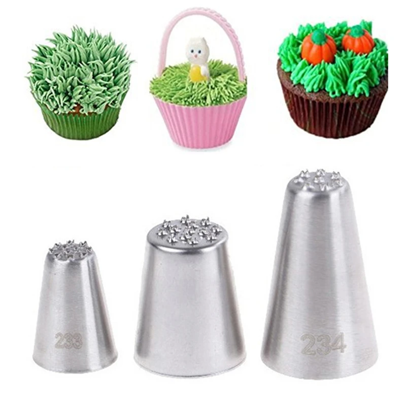 

3Pcs Grass Icing Piping Cream Nozzles Set Stainless Steel Cake Fondant Cookie Decorating Mouth Tips Kitchen Baking Pastry Tools