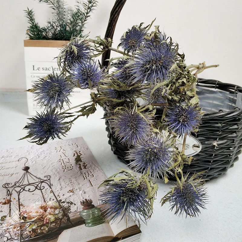 

Blue Eryngium Star Thistle Preserved Dried Flower Bouquet Gift Valentine Newyear 2021 Wedding Photograph Desktop Home Decoration