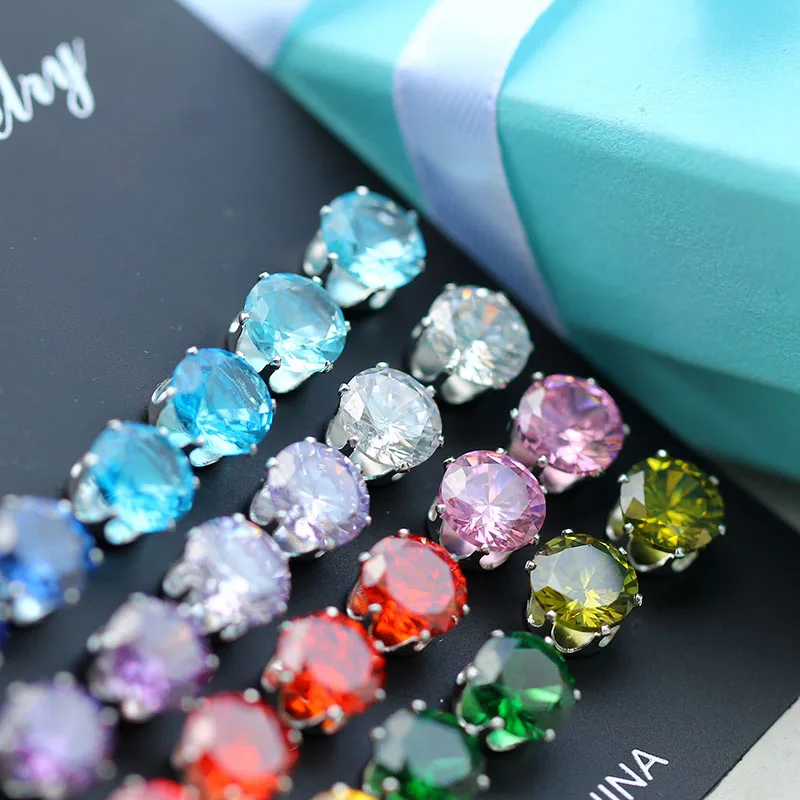 12 Pair/set Months Colorful AAA Cubic Zirconia Shiny Wedding Fashion Stud Earrings Set for Women Crystal Earing Brincos 2018 New