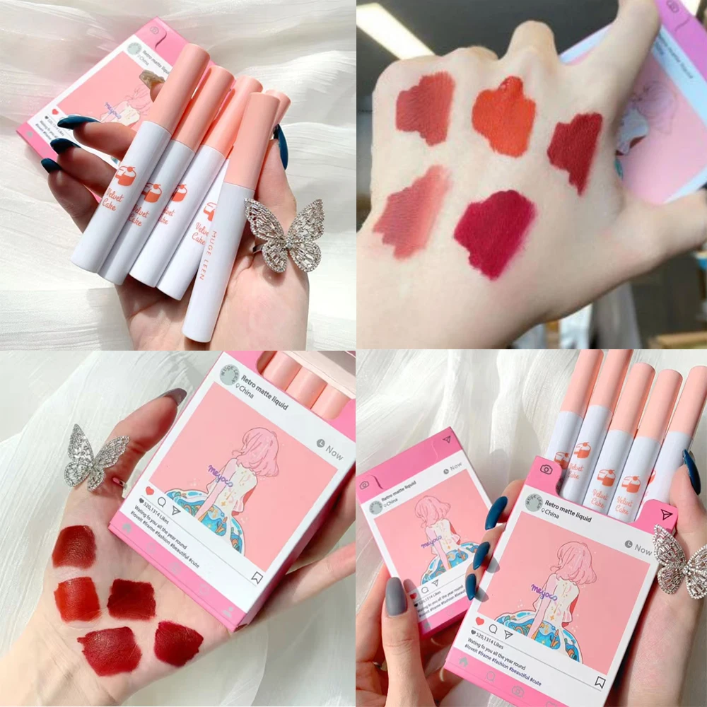 

5 Color Matte Velvet Lipstick Set, Cigarette Box Shape Long-lasting Non-fading Makeup Lip Gloss Smooth Lip Balm Korean Cosmetics