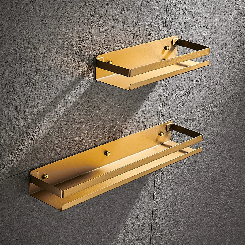 

Matte Gold Black White Aluminum Bathroom Shampoo Cosmetic Shelves Kitchen Wall Mounted Toilet Shower Shelves Accessories