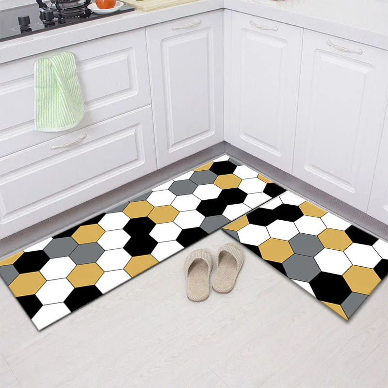 

Waterproof PVC Kithen Mat PU Leather Geometric Oilproof Kitchen Carpet Nordic Doormat Long Bedside Carpet Rugs Long Hallway Mat