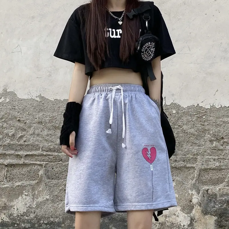 

HOUZHOU Black Wide Leg Shorts Women Joggers Summer Vintage Harajuku Oversize High Waist Sports Casual Trousers Korean Fashion