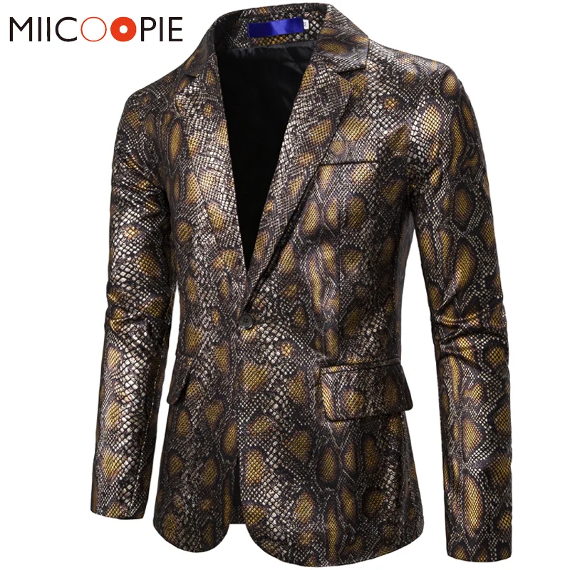 Gold Bronzing Blazers Men Suits New Arrival Luxury 3D Snakeskin Print Designer Jacket Blazer Homme Men Stage Performance Jackets