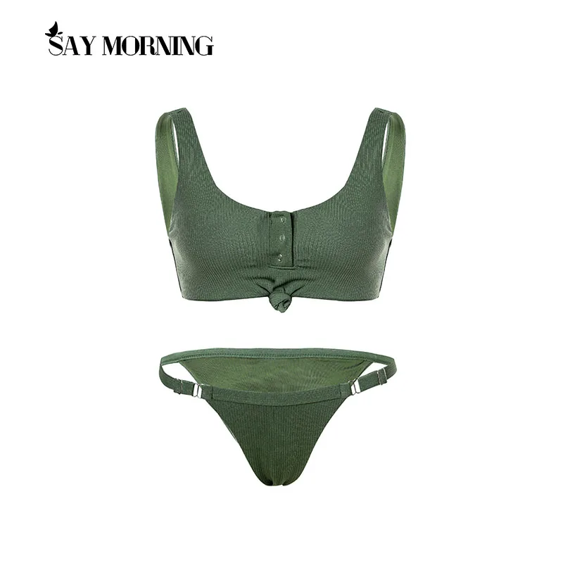 Женский однотонный купальник-бикини SAY MORNING пуш-ап на пуговицах | Женская одежда