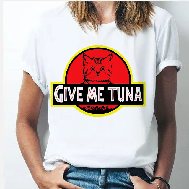 

Vogue Jurassic Park t shirt women Harajuku Dinosaur fruit T-shirt Funny Cartoon T-REX Tops cat Graphic Streetwear korean clothes