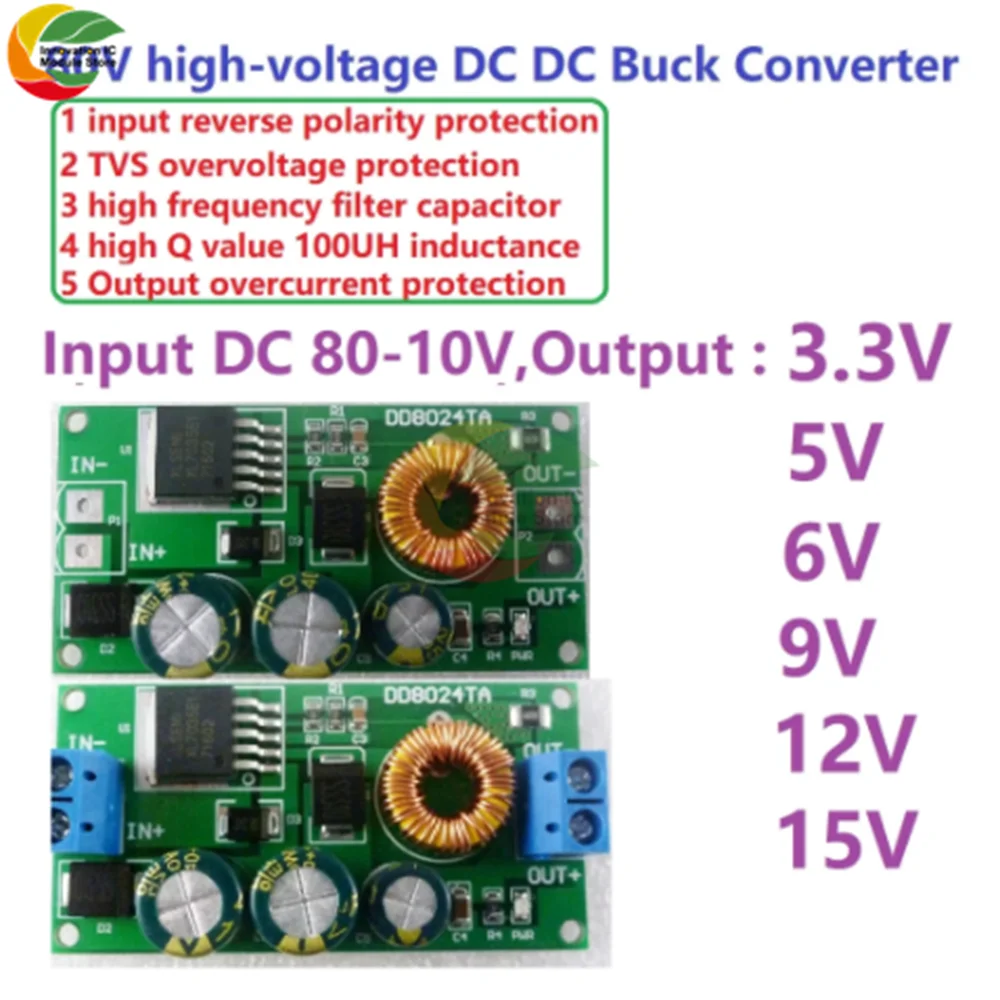 

Step-down Conversion Module DC-DC High-voltage Step-Down Conversion Module 80V 72V 64V 60V 48V 36V 24V to 15V 12V 9V 6V 5V 3.3V