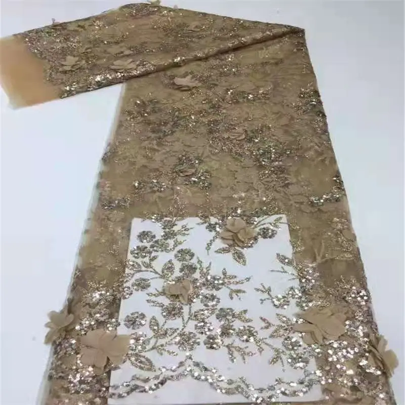 African French 3D Tulle Lace Fabric 2021 High Quality Lace With Sequins Nigerian Lace Fabrics For Wedding Dress Sewing SJ2640B