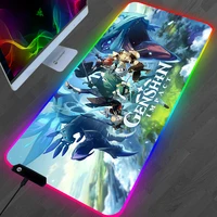 genshin impact rgb mouse pad anime gaming accessories table led pc gamer completo computer mousepad backlight keyboard desk mat