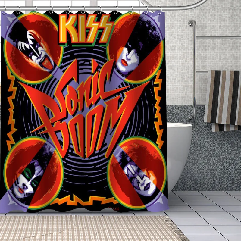 

Hot Custom Famous Kiss Band Curtains Polyester Bathroom Waterproof Shower Curtain With Plastic Hooks More Size