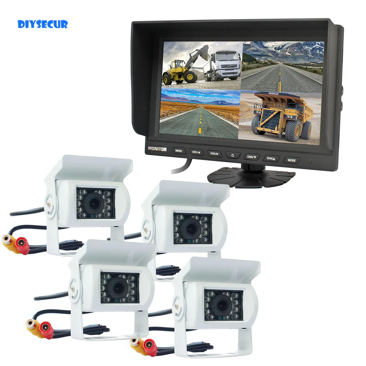 DIYSECUR 9 дюймов Сплит Quad дисплей монитор заднего вида + белый 4 x CCD камера для