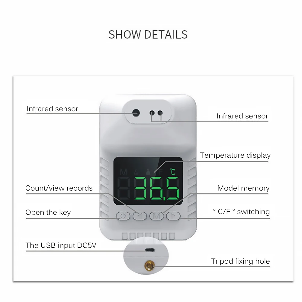 

Thermometer Wall Mount Infrared Electronic Temperature Measurement Ir Smart Sensor Automatic Temperature Detector Household