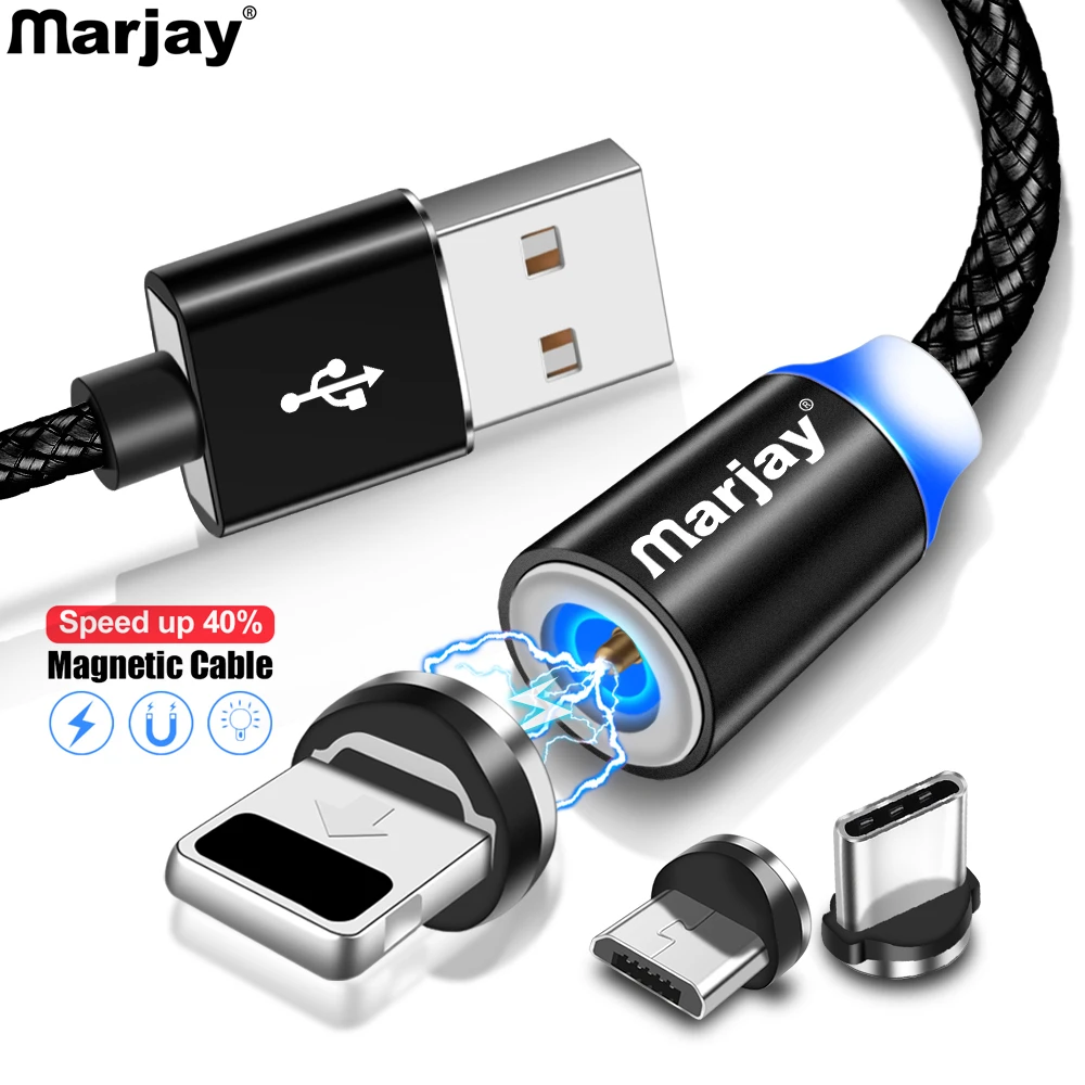 Магнитный зарядный кабель Marjay со светодиодной подсветкой Micro USB Type C с магнитным