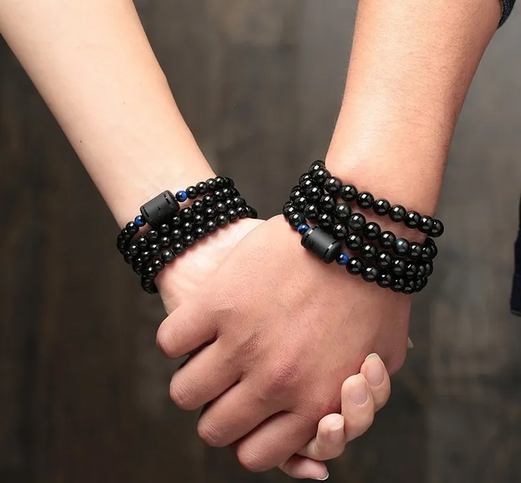 Браслет из черного обсидиана с драконом Феникс браслет камня бусинами для женщин