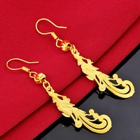 not fade women 24k gold plated drop earrings with long tassel ear clip yellow feng earrings for female girlfriend birthday gifts