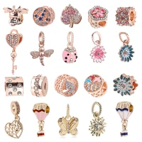 2pcslot rose gold dragonfly flower charms pendants fits pandor bracelets for women kids exquisite jewelry gift making