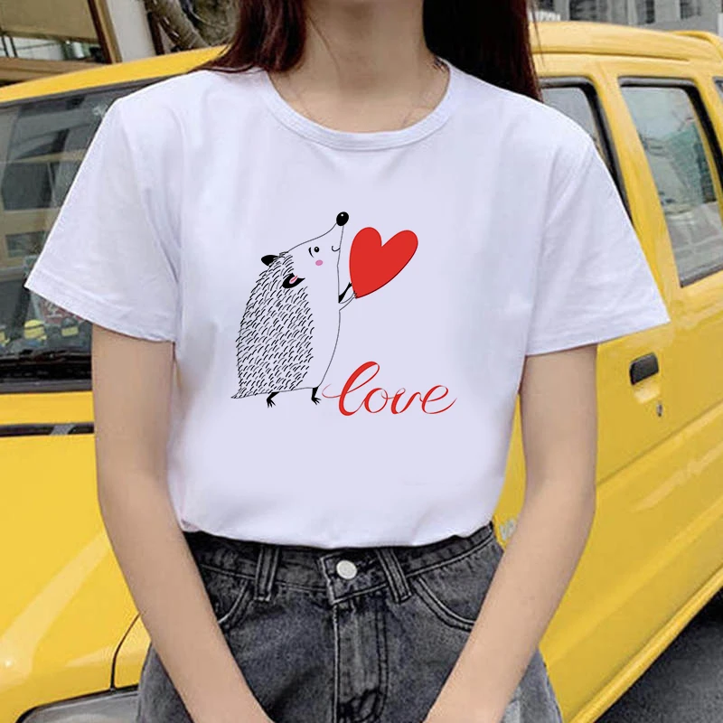 

2021 New T Shirt Cartoon Hedgehog Harajuku Ulzzang T Shirt Femal T Shirts Summer Tops 90s Girls Graphic Tee Woman Clothing