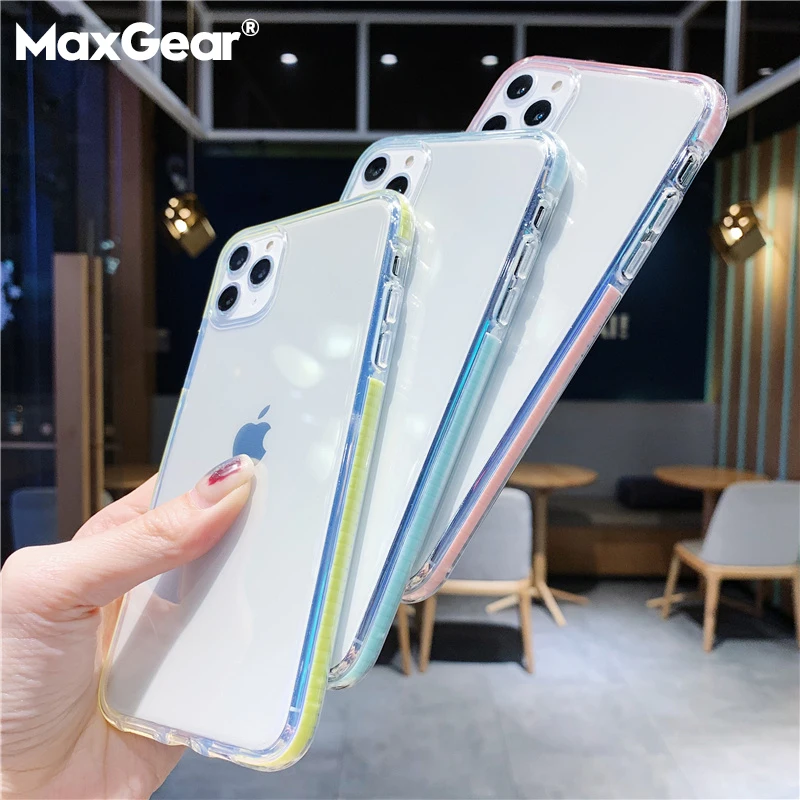 Прозрачный чехол для iPhone 11 Pro X XR XS Max 6 6S 7 8 Plus противоударный цветной бампер с
