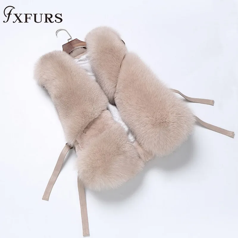 FXFURS женский жилет из натурального Лисьего меха, женский зимний Осенний жилет из натурального Лисьего меха, пальто, Модный женский жилет из натурального меха, женский жилет