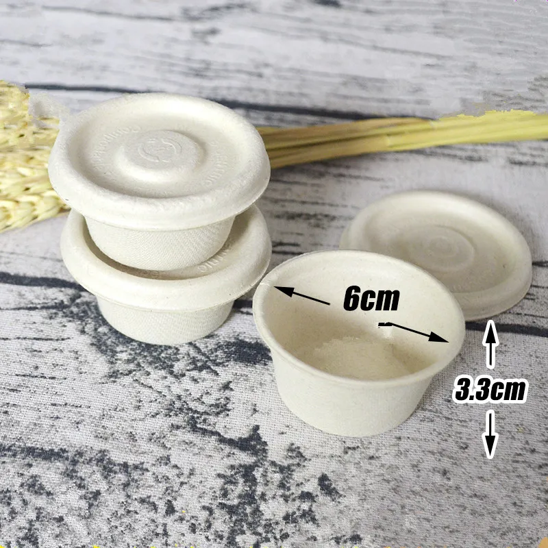

100pcs Disposable sauce cup pulp seasoning cup straw degradable with cover leak-proof environmental protection packaging box