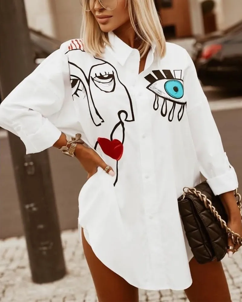 

Blouse Dress Fashion Women's 2021 New Autumn Pattern Printed Sleeve Casual Top Dress Women's Dress