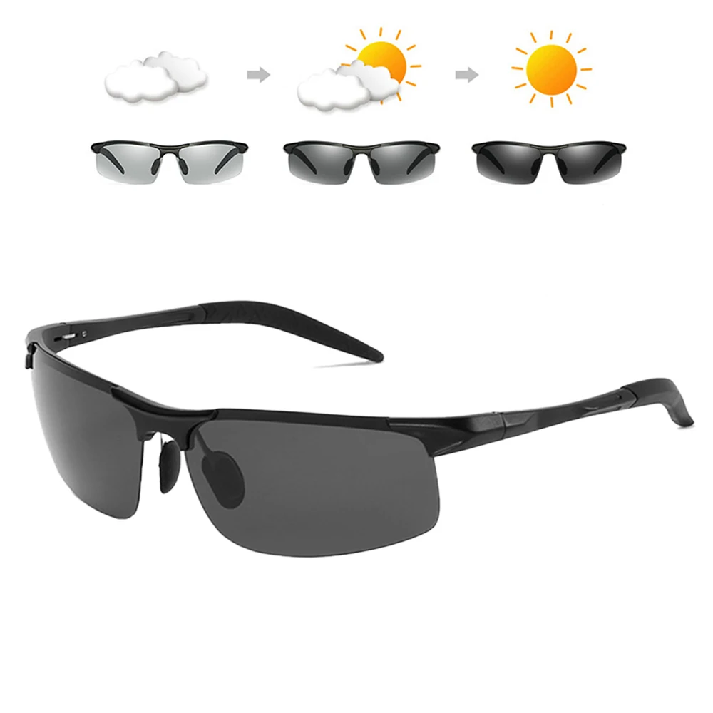 

Зеркальные очки без оправы мужские, поляризационные фотохромные солнцезащитные, меняющие цвет, в алюминиево-магниевой оправе, для вождения...