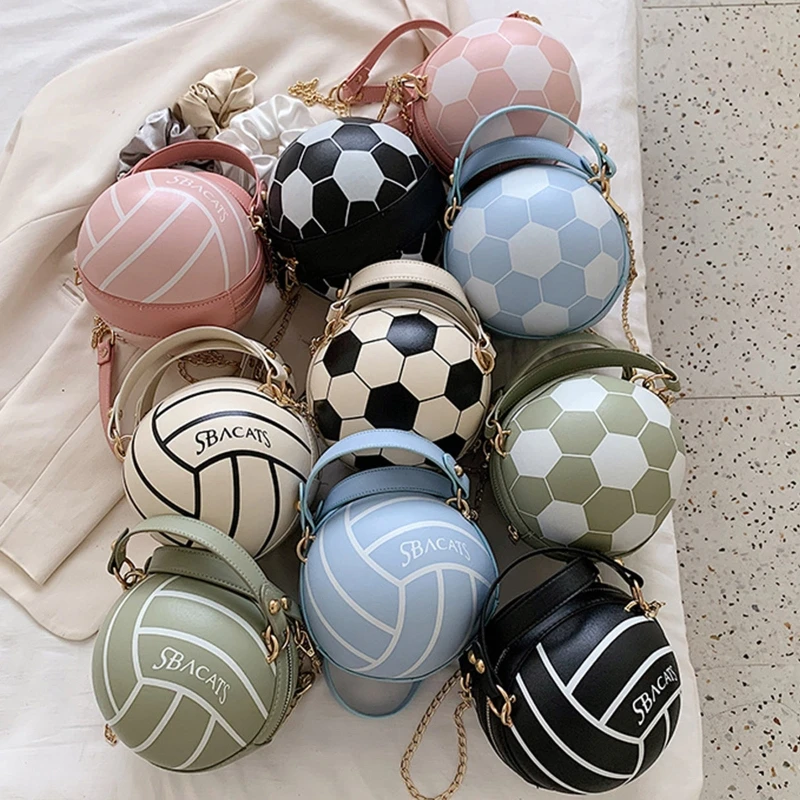 

Women Football Volleyball Round PU Leather Shoulder Crossbody Bag Chain Satchel