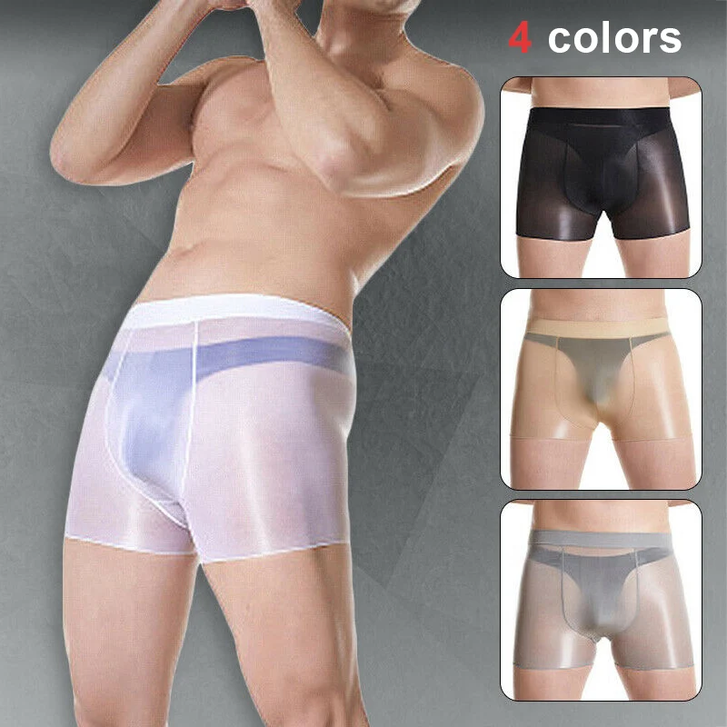 

Men Oil Shiny Glossy Pantyhose Boxers Briefs Transparent U Convex Underwear Underpants d88