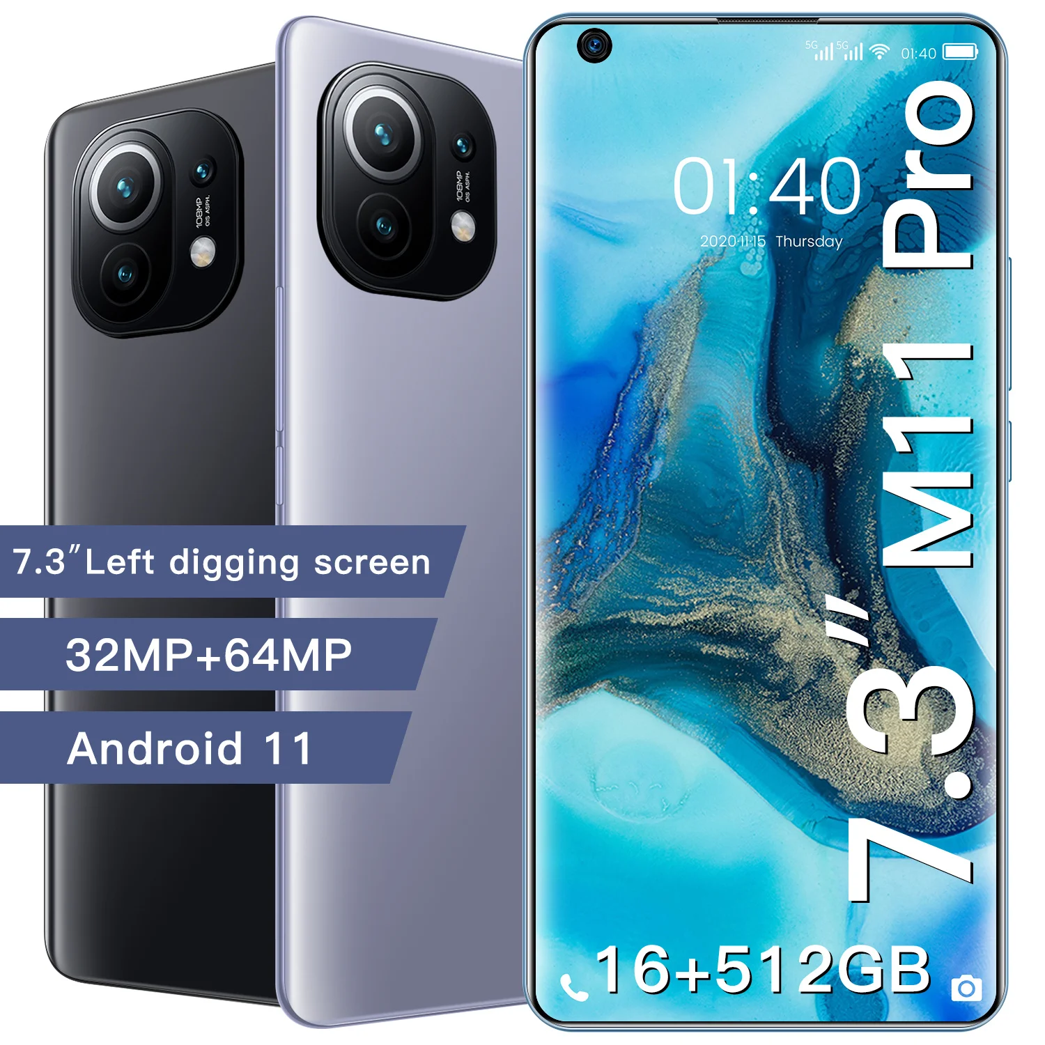 

Global Version Galaxy M11 Pro 7.3 Inch 16+512G Camera Smart Android Phone 32MP+64MP 6800Mah Lithium-ion Big Battery Smart Phone