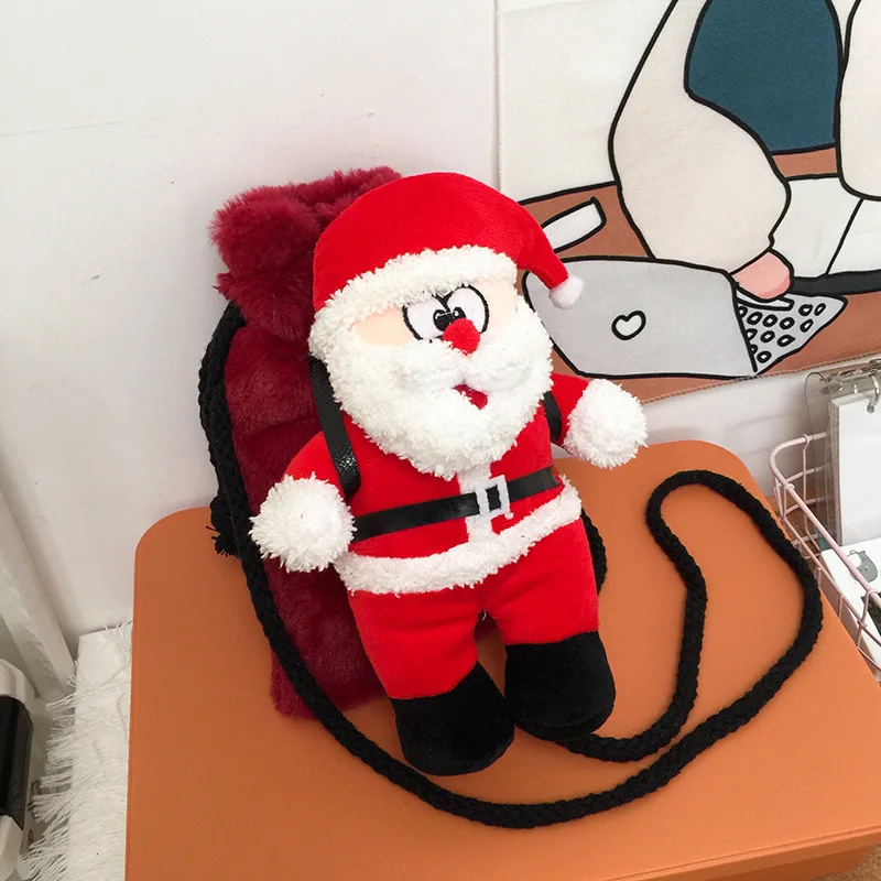 

Cartoon Santa Claus Plush Small Bags for Girls Cute Christmas Shoulder Bag Winter Fashion Mobile Phone Bag Party Messenger Bag