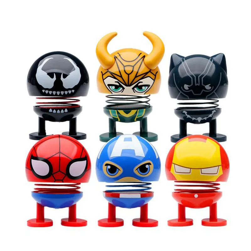 

Marvel The Avengers Car Decoration Figure Iron Man Spider-man Captain America Movie Model Toy Spring Doll Gifts