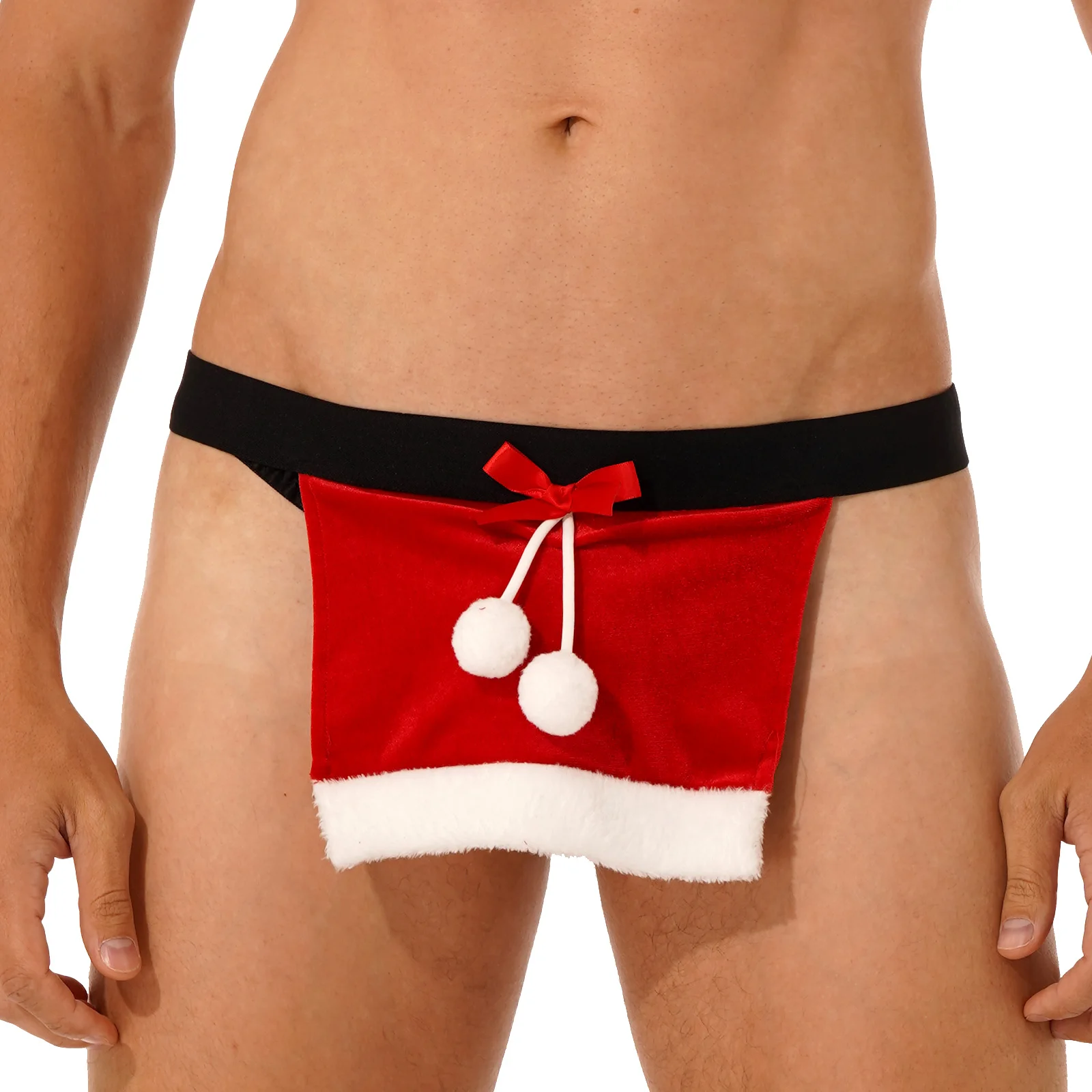 Мужское бархатное нижнее белье с бантом и шариками из искусственного меха